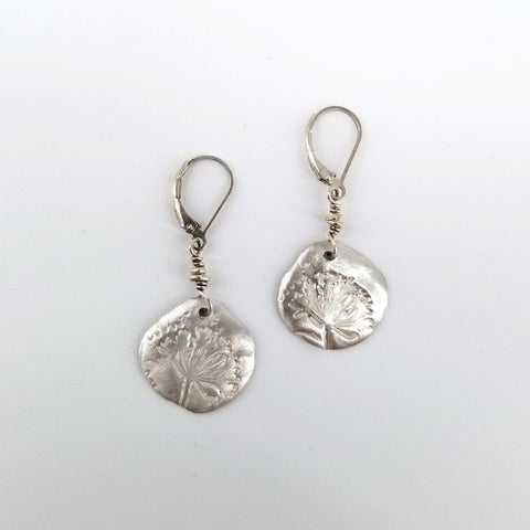 Fine Silver Etched Dandelion Earrings - Arts and Heritage St. Albert