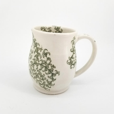 White Handmade Mug with Green Pattern - Arts and Heritage St. Albert