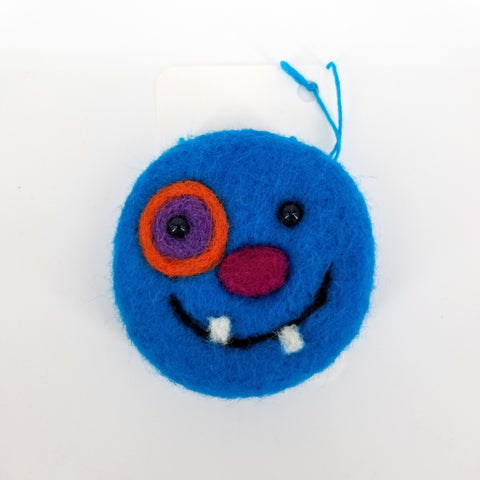 Flat Felted Monster Ornament Blue - Arts and Heritage St. Albert