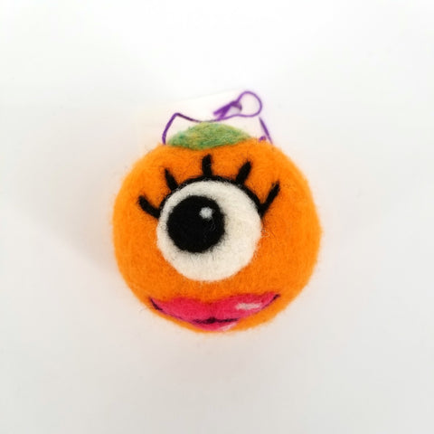 Felted Monster Head Ornaments Orange Monster with Black Eye - Arts and Heritage St. Albert