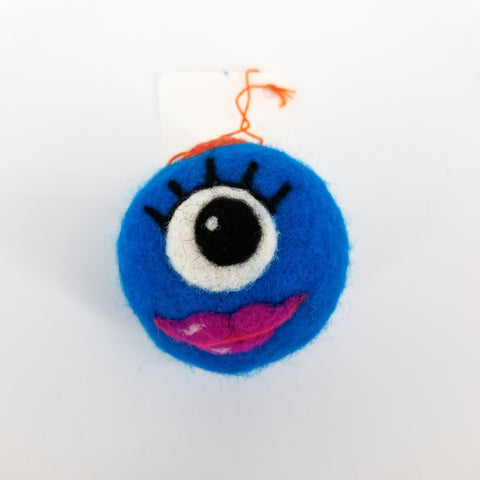 Felted Monster Head Ornaments Blue Monster with One Eye - Arts and Heritage St. Albert