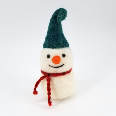 Snowman Sculptures Green Hat 6.5" - Arts and Heritage St. Albert