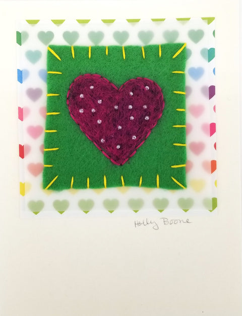 Holly Boone Art Cards - Single Hearts Magenta with Beads - Arts and Heritage St. Albert