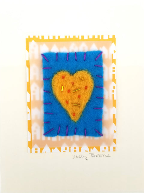 Holly Boone Art Cards - Single Hearts Yellow with Beads - Arts and Heritage St. Albert