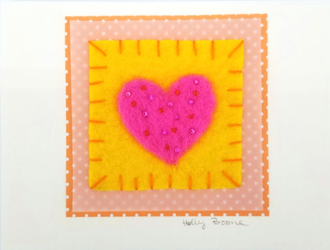 Holly Boone Art Cards - Single Hearts Solid Pink with Beads - Arts and Heritage St. Albert