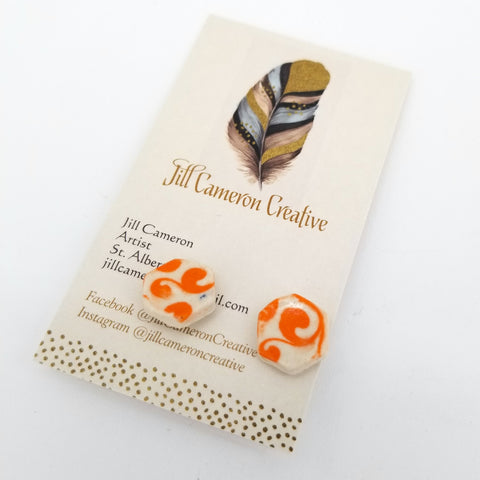 Porcelain Stud Earrings Orange Pattern - Arts and Heritage St. Albert