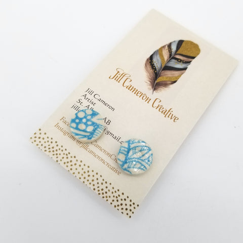 Porcelain Stud Earrings Aqua Pattern - Arts and Heritage St. Albert