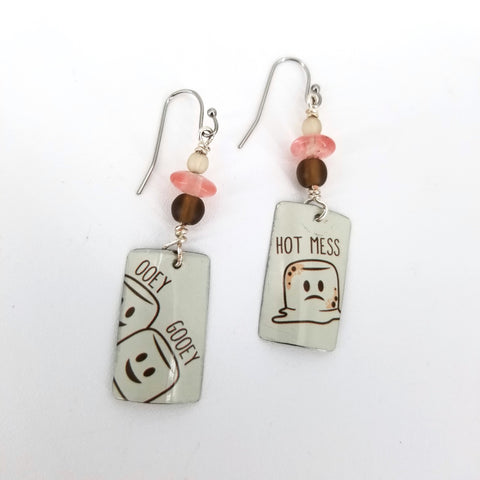 Upcycled Biscuit Box Dangle Earrings Assorted Shapes Hot Mess - Arts and Heritage St. Albert