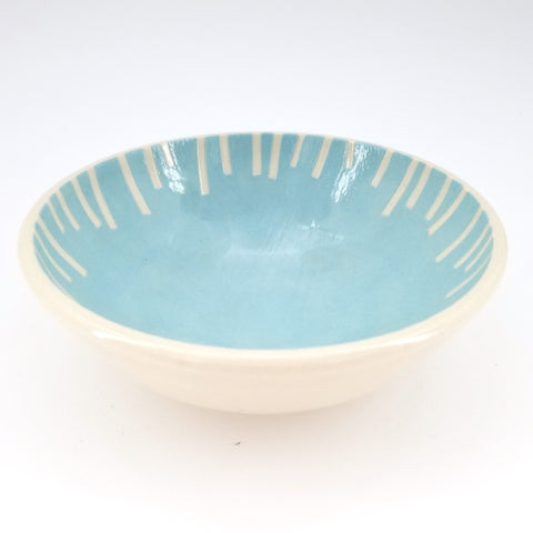 Contemporary Blue Bowl with Vertical Line Pattern - Arts and Heritage St. Albert