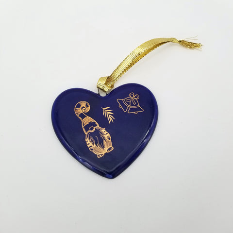 Holiday Ornaments Blue Heart with Gnome and 14k Gold Bells - Arts and Heritage St. Albert