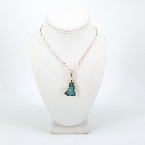 Ancient Glass Rolo Silver Chain Necklace with Aqua Pendant - Arts and Heritage St. Albert