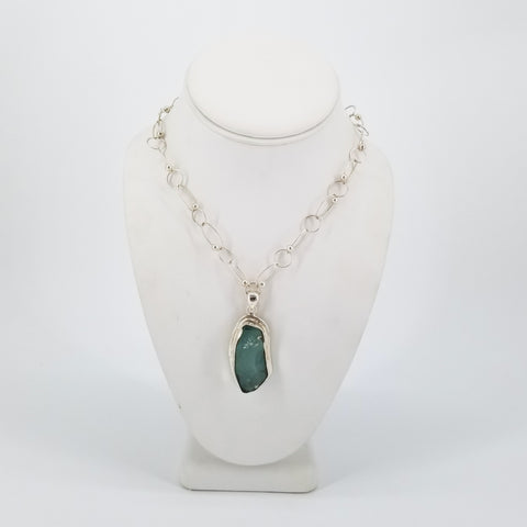 Ancient Glass Chain Necklace with Aqua Pendant - Arts and Heritage St. Albert