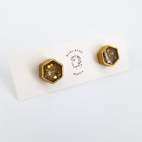 'To The Sea' Galaxy Studs - Small Hexagon Champagne with Gold Glitter - Arts and Heritage St. Albert