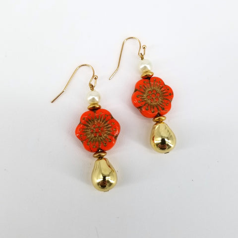 Retro Pop Flower Earrings Orange - Arts and Heritage St. Albert