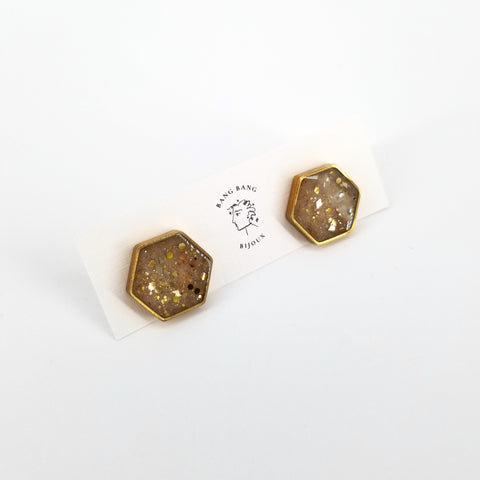 'To The Sea' Galaxy Studs - Large Hexagon Champagne - Arts and Heritage St. Albert