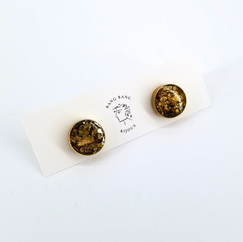 'To The Sea' Galaxy Studs - Small Circle Clear with Gold Flecks and Glitter - Arts and Heritage St. Albert