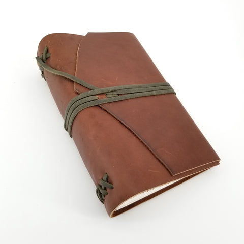 Large Leather Journals Cognac with Brown Grey Tie - Arts and Heritage St. Albert