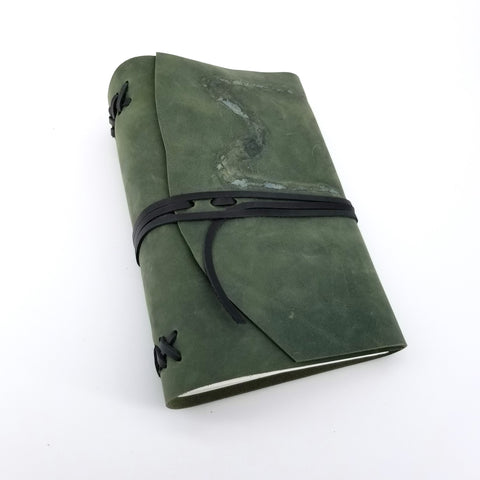 Large Leather Journals Green with Black Tie - Arts and Heritage St. Albert