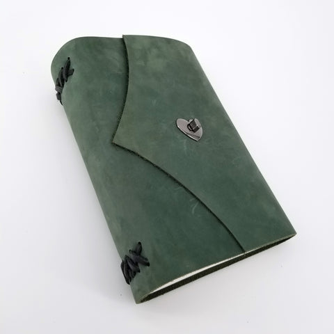 Large Leather Journals with Clasp Green with Heart Clasp - Arts and Heritage St. Albert