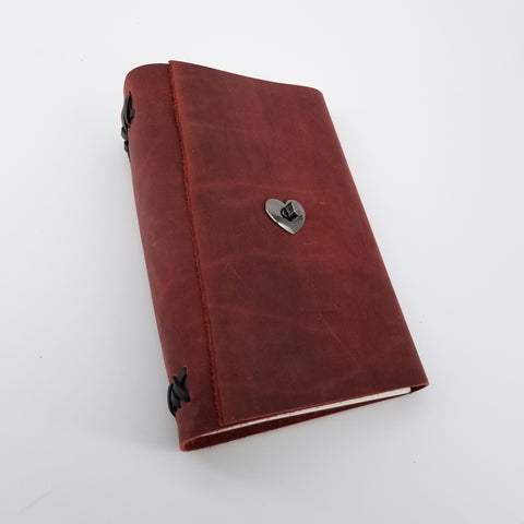 Large Leather Journals with Clasp Red Brown with Heart Clasp - Arts and Heritage St. Albert