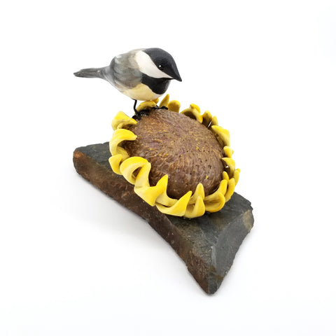 Chickadee on Sunflower Sculpture Chickadee 1 - Arts and Heritage St. Albert