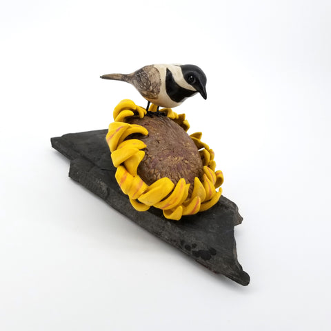 Chickadee on Sunflower Sculpture Chickadee 2 - Arts and Heritage St. Albert