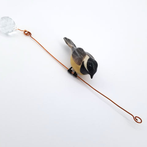 Ceramic Bird Sculptures Chickadee on Wire with Crystal - Arts and Heritage St. Albert