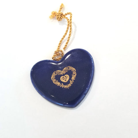 Holiday Ornaments Small Blue Heart with 14k Gold Heart - Arts and Heritage St. Albert