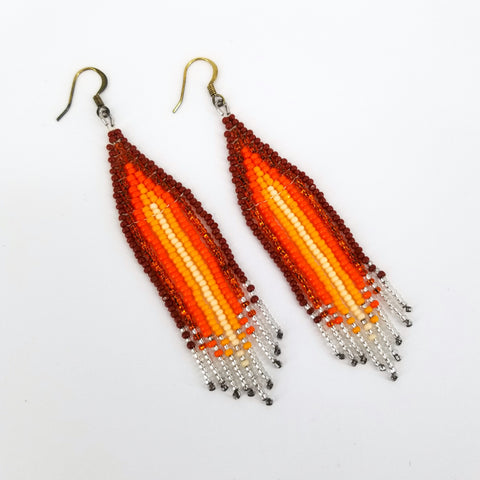 Beaded Fringe Earrings Orange - Arts and Heritage St. Albert