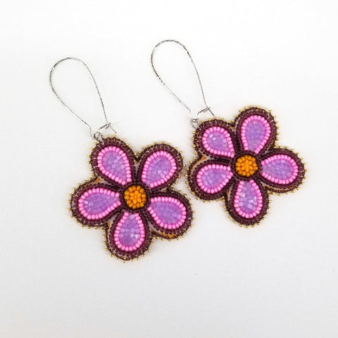 Flat Stitch Beaded Floral Earrings Purple & Pink - Arts and Heritage St. Albert