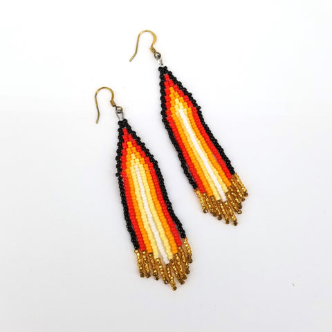 Beaded Fringe Earrings Black Red Yellow & White - Arts and Heritage St. Albert