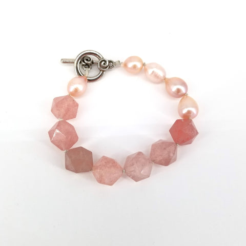 'Lotus' Bracelet Strawberry Quartz & Pearl - Arts and Heritage St. Albert