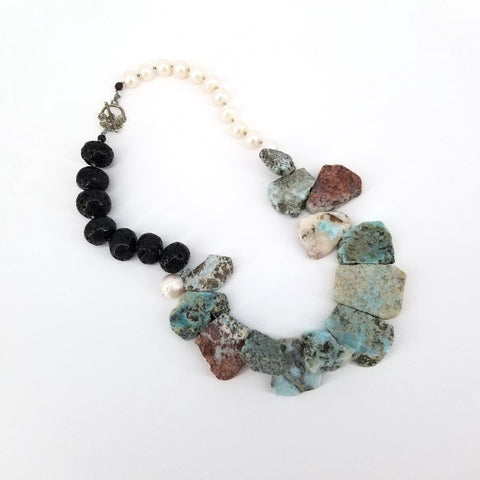 'Pema' Chunky Necklace with Pearl & Black Quartz - Arts and Heritage St. Albert