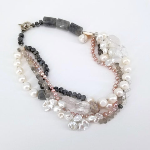 'Pema' Smoky Quartz, Pearl, Quartz & Shell Necklace - Arts and Heritage St. Albert