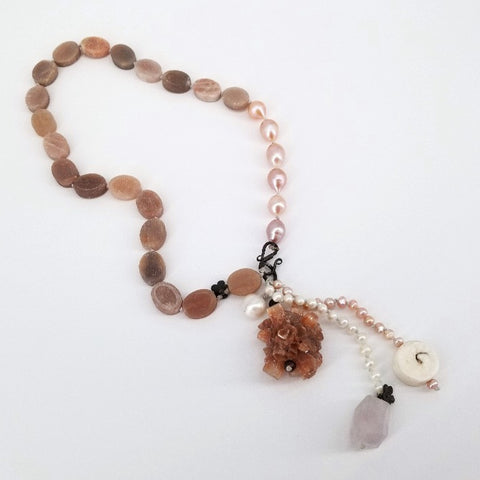 'Pema' Sunstone Pearl Quartz & Shell Necklace - Arts and Heritage St. Albert