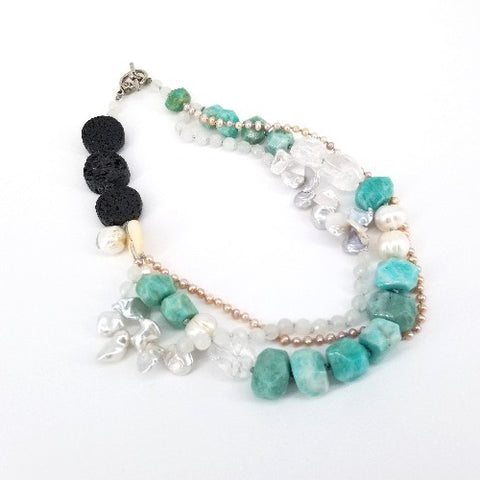 'Pema' Necklace Amazonite, Lava Rock, Pearl - Arts and Heritage St. Albert