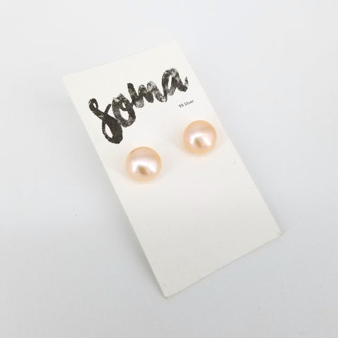 'The Pearl' Large Pink Freshwater Pearl Studs - Arts and Heritage St. Albert