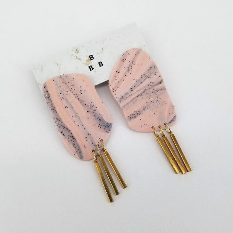 'Clay Classics' Clay, Resin & Acrylic Earrings Pink Grey & Brass - Arts and Heritage St. Albert