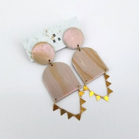 'Clay Classics' Large Clay, Acrylic and Resin Earrings Pink & White Stripes - Arts and Heritage St. Albert