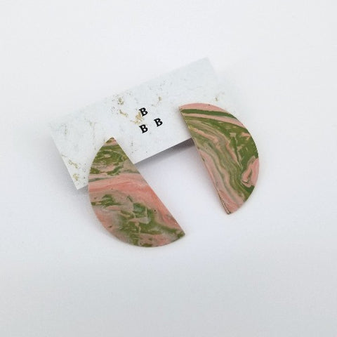 'Clay Classics' Clay, Resin & Acrylic Earrings Pink & Green - Arts and Heritage St. Albert