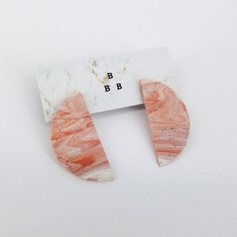 'Clay Classics' Clay, Resin & Acrylic Earrings Pink Orange & White - Arts and Heritage St. Albert