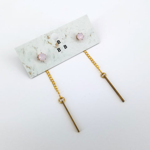 'Two Way Drops' 2 in 1 Hanging Earring With Chain Pink - Arts and Heritage St. Albert