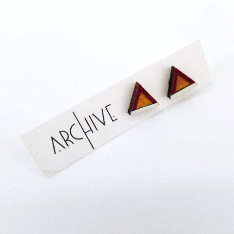 Hand-Painted Wooden Stud Earrings Triangles - Purple & White - Arts and Heritage St. Albert