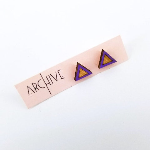 Hand-Painted Wooden Stud Earrings Triangles - Purple - Arts and Heritage St. Albert