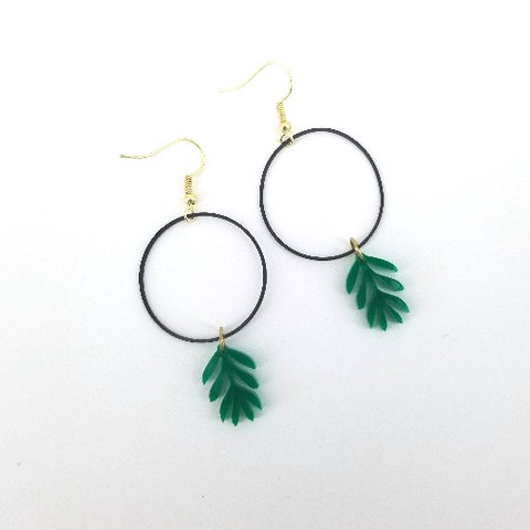 Fun $30 Earrings Black Circles with Leaf Detail - Arts and Heritage St. Albert