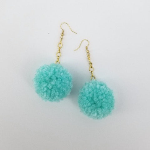 Pom Pom Earrings Cyan - Arts and Heritage St. Albert