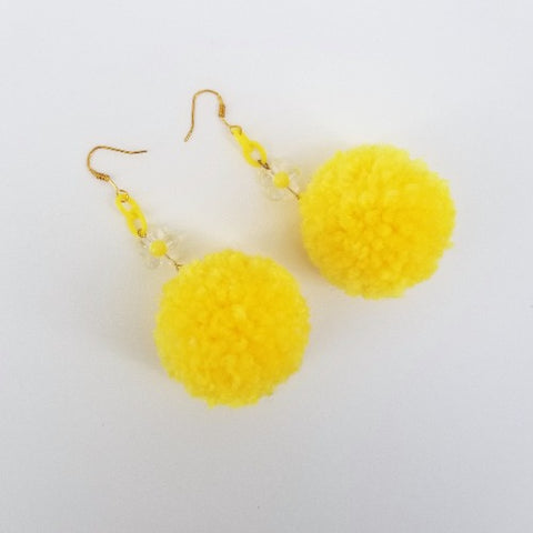 Pom Pom Earrings Yellow - Arts and Heritage St. Albert