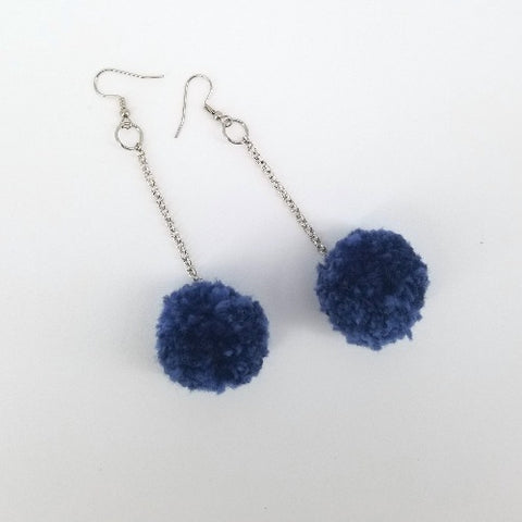 Pom Pom Earrings Navy Blue - Arts and Heritage St. Albert