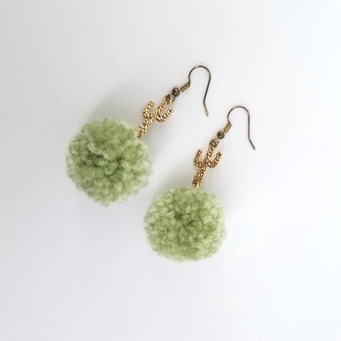 Pom Pom Earrings Cactus Green - Arts and Heritage St. Albert