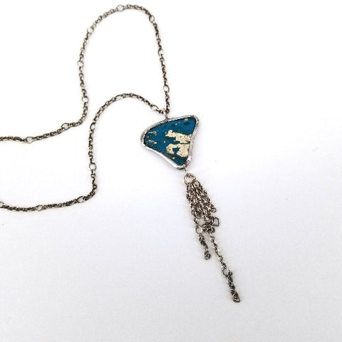 Ancient Glass Necklace, Silver Link with Fringe Drop - Arts and Heritage St. Albert